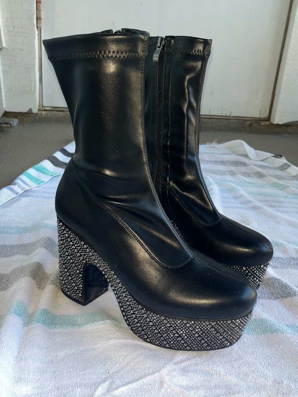 Azalea Wang black rhinestoned boots